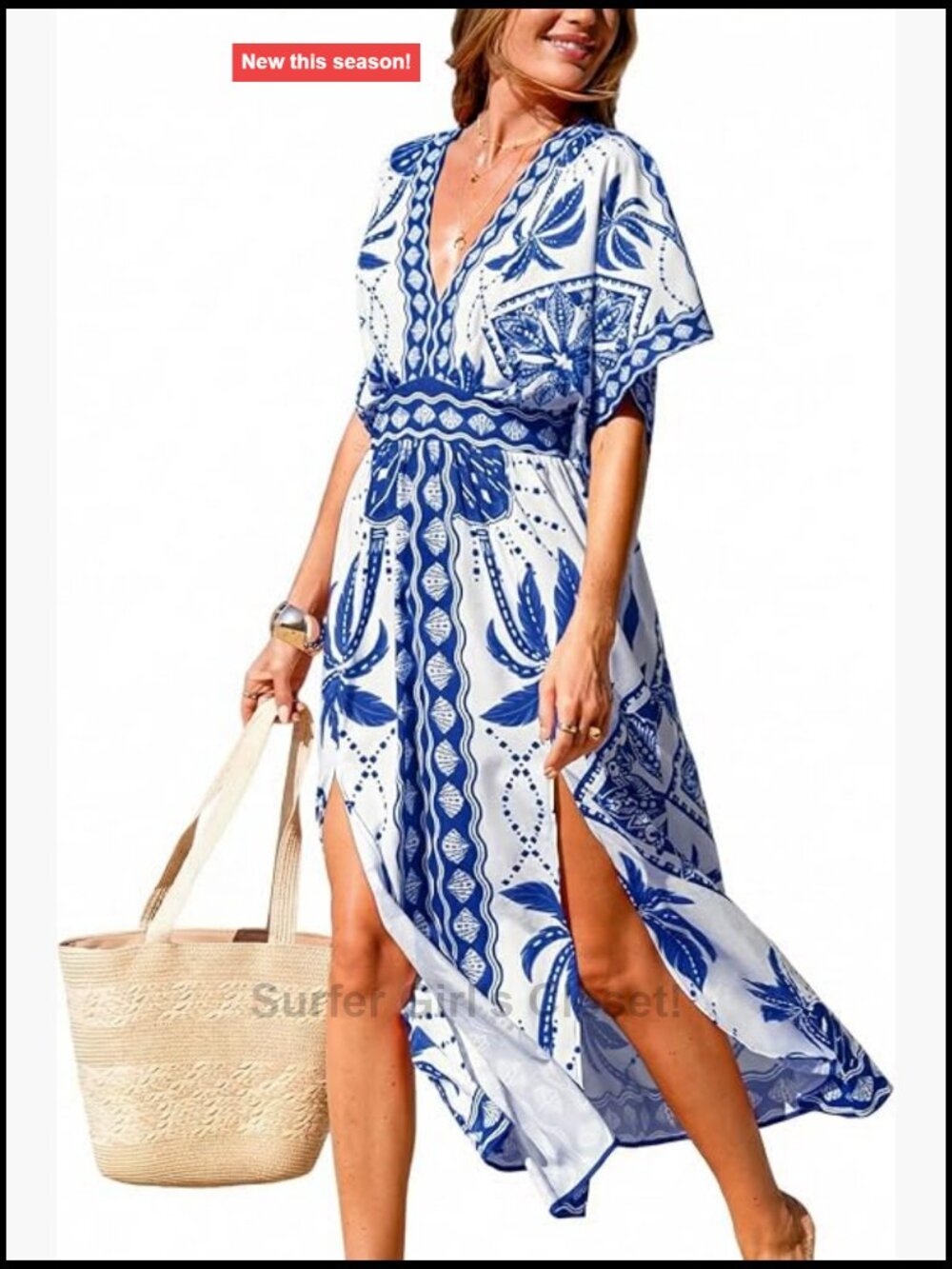 Boho Tropical Floral Maxi Dress with Pockets Slit Hem